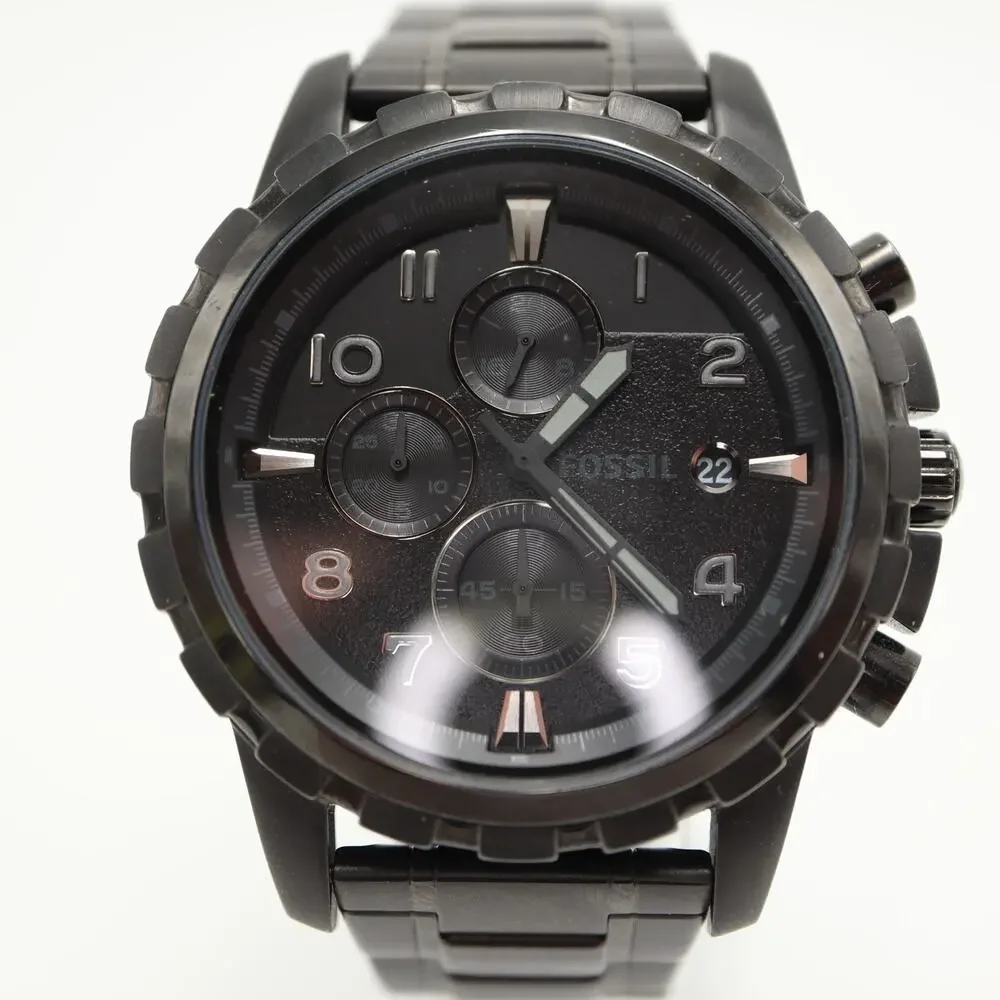 Fossil Dean Men's Black Stealth Chronograph 45mm Watch Steel FS4646 New Battery